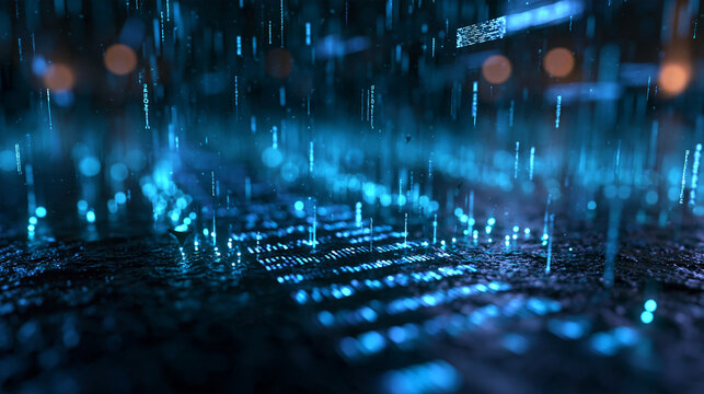 Digital Data Rain and Futuristic Binary Code Stream