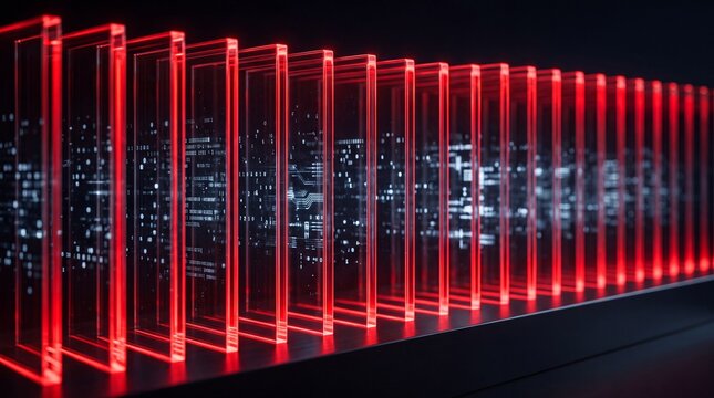 Cybersecurity Firewall Concept with Glowing Red Glass Panels