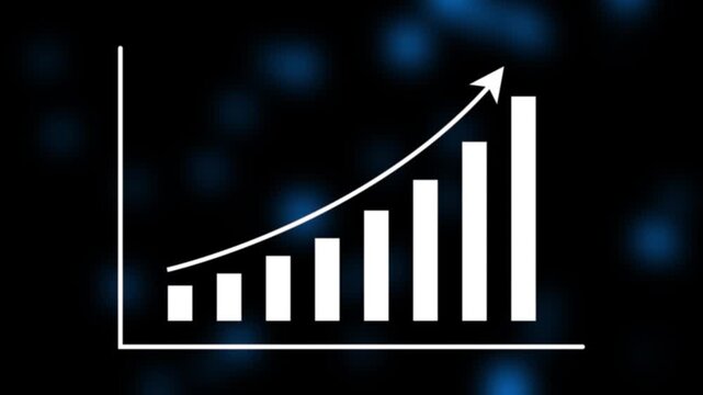 Motion animated footage of statistics bar growth with upward arrow - finance bar graph rising up, profit growth chart, positive increase chart, arrows axis, and business success animation.