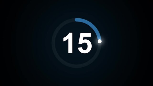 Circle countdown timer 20 second animation from 20 to 0 second animation on transparent background with alpha channel, 20 second countdown timer, Countdown isolated on black background
