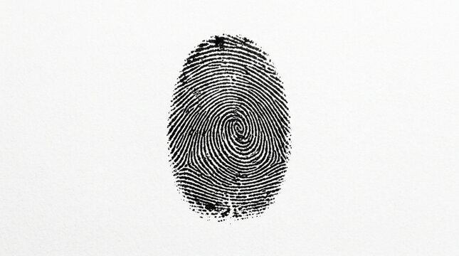 Close-up of a Black Fingerprint on White Background - Identity and Security Concept