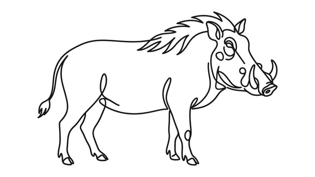 Warthog Illustration: A minimalist line art illustration depicts a solitary warthog with its distinctive tusks and mane, captured in a profile view.
