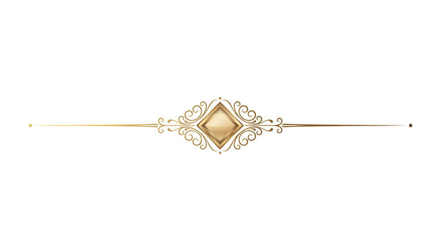 Elegant golden ornamental divider with a central diamond shape isolated on white background. Perfect for luxury wedding stationery and vintage card design layouts.