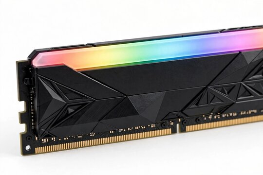 RGB gaming memory stick glowing with rainbow light on white