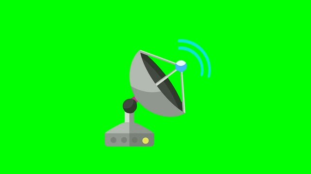 satellite dish signal animation, green screen overlay, for communication and broadcasting videos, chroma key 4k.