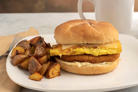 scramble egg  and chicken fillet  break fast sandwich