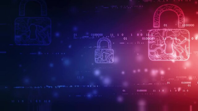Cybersecurity data protection shield animation with digital lock icon, secure network encryption, Cyber security and digital computer protection with padlock symbol. Technology concept. 4k video