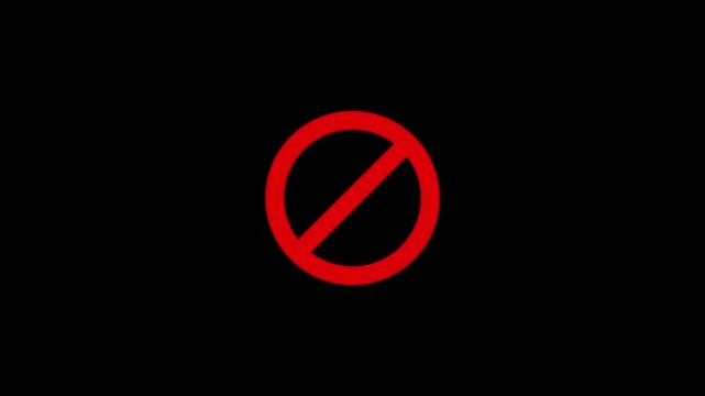 Red Forbidden Sign and Access Denied Prohibition Circle Loop on Pitch Black Background