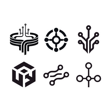 Tech pattern Symbols logo silhouette vector line art logo design