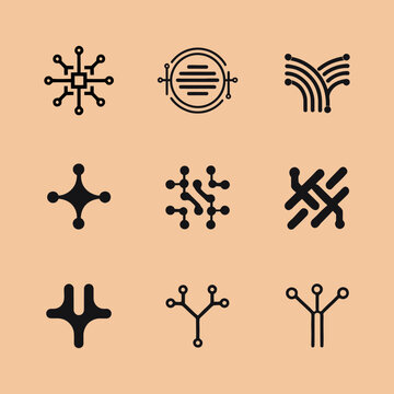 Tech pattern Symbols logo silhouette vector line art logo design