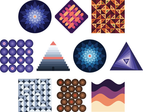 Ten geometric patterns set 3 - decagram  woven and triangle tiles