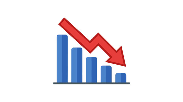 Economic decline illustrated by falling bar chart and bold downward