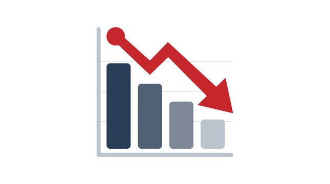 Economic recession icon showing declining bar chart with bold