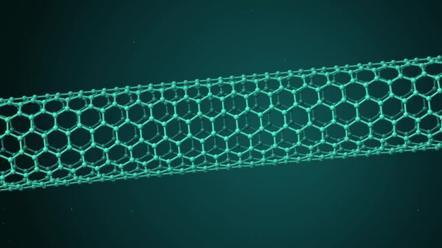 Carbon nanotube turning in dark teal and teal, seamless loop animated background