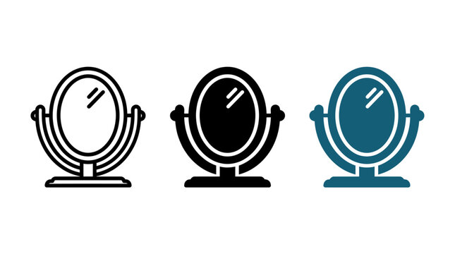Collection of three vanity mirror icons on stands in various styles