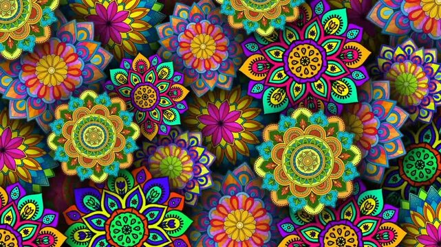 Colorful Rotating Mandala Pattern &ndash; Vibrant Floral Animation Background