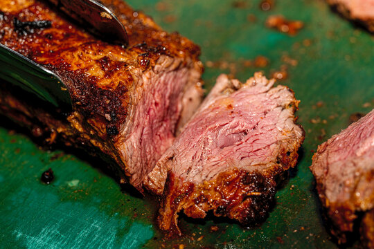 Premium beef Chateaubriand steak served at a fine dining restaurant. 