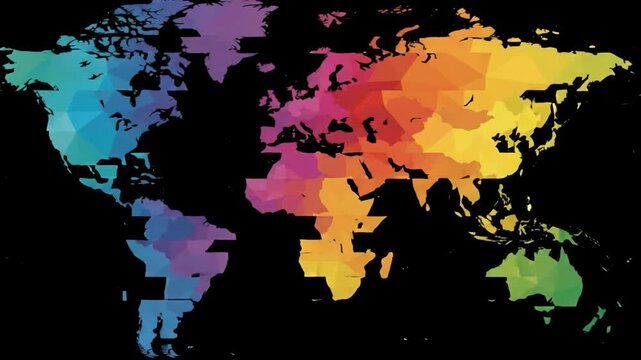 Global Connectivity Abstract World Map Animation with Low Poly Polygon Design and Tech Digital Communication Background for Business Corporate Use