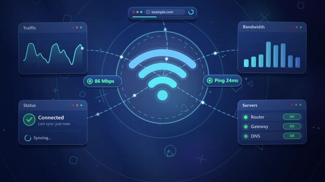 Digital Network Connection with Wi Fi Signal and Data Flow Animation