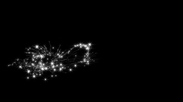White glitter star trail animation with sparkling dust particles, glowing starlight curves, magical shimmer effects and twinkling fairy stars, elegant luxury light transition on black screen, 4K