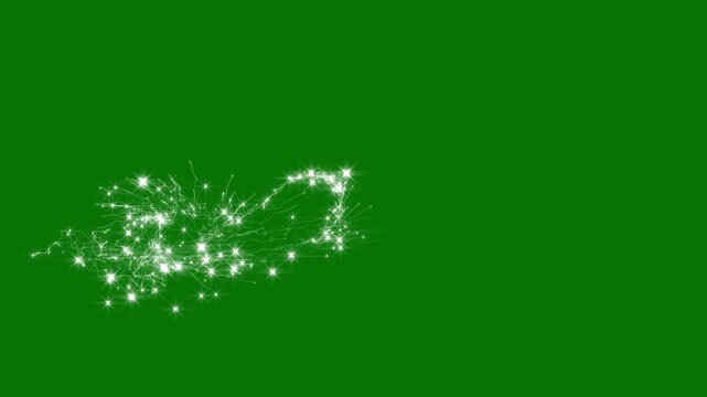 White glitter star trail animation with sparkling dust particles, glowing starlight curves, magical shimmer effects and twinkling fairy stars, elegant luxury light transition on green screen, 4K