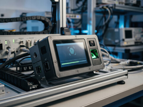 passwordless identity verification Electronic testing device on workstation in a modern industrial lab