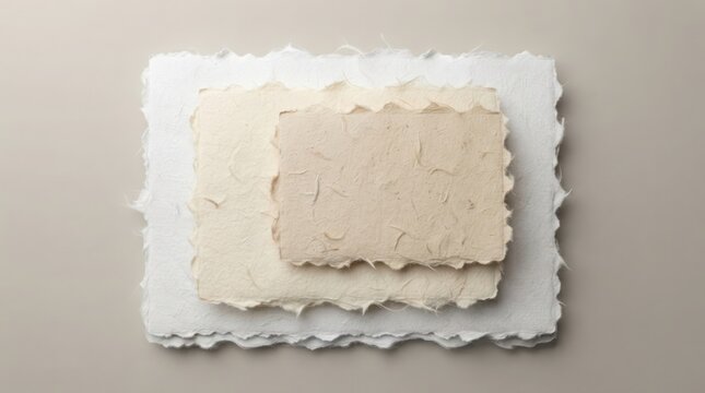 Stack of blank handmade paper cards with rough deckle edges