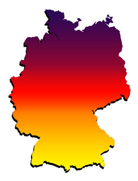 Germany map silhouette filled with a red, orange, and yellow gradient isolated on transparent background, PNG file