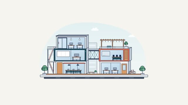 Modern modular coworking office space with creative workstations