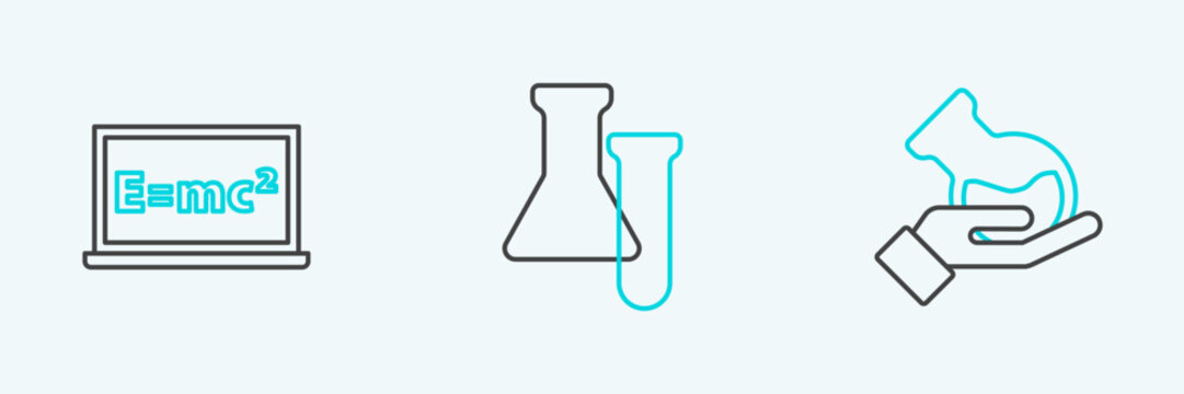 Set line Test tube and flask, Equation solution and icon. Vector
