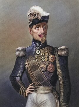 Jacques Le Roy de Saint Arnaud (1796-1854) French military commander. Minister of War under Napoleon III (1851-1854) : Marshal of France: Commanded the French armed forces during the Crimean War (Russo-Turkish War) . He died on his way home after the Battle of Alma. Engraving, Historical, digitally restored reproduction from a 19th century original, Record date not stated