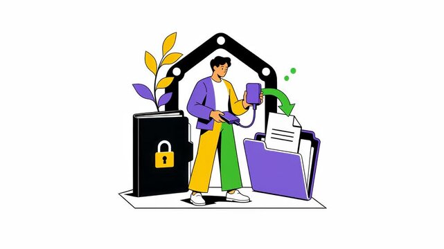 Animated illustration of secure digital file transfer