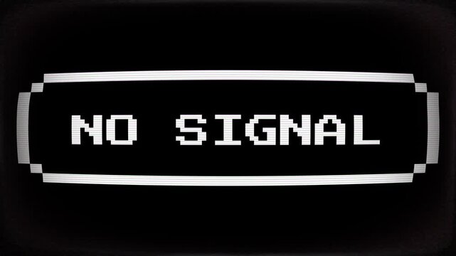 NO SIGNAL message on black screen, representing a loss of connection or communication, a digital glitch, or a broadcasting error