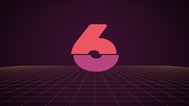 Retro countdown timer animation showing numbers 10 5 and 0 in a 3D grid environment