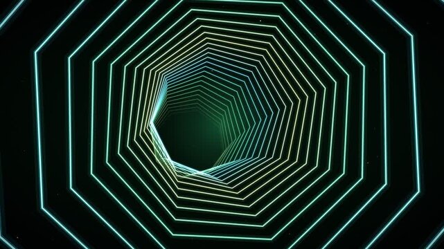 Abstract Neon Tunnel with Octagonal Geometric Shapes and Gradient Lighting