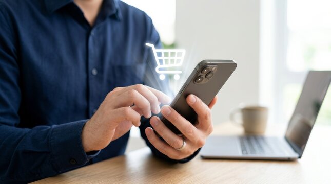Person utilizing BNPL services and installment checkout via smartphone for convenient online shopping.