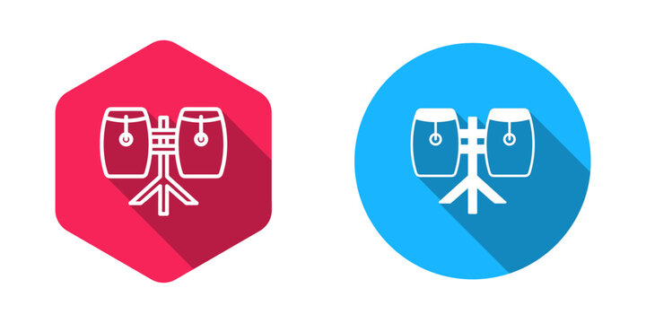 Filled and outline Conga drums icon isolated with long shadow background. Musical instrument. Vector