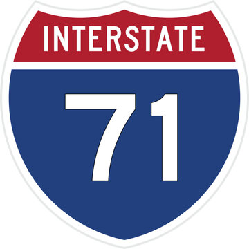 US Interstate 71 Highway Shield Route Marker Sign Isolated on Transparent Background