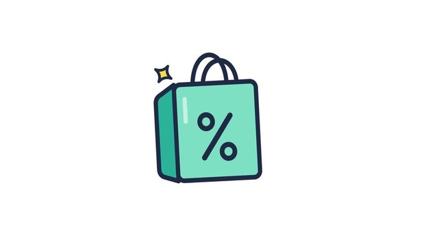 Modern vector illustration of a sparkling shopping bag with a percentage discount sign, symbolizing exciting online retail promotions, e-commerce sales, and special limited-time offers for consumers