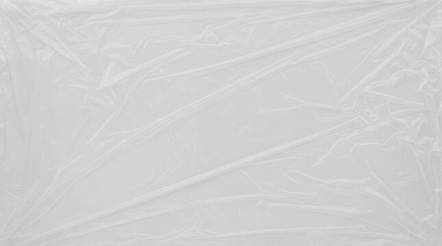 wrinkled plastic wrap texture overlay background, transparent cellophane cling film sheet with light reflections, creased plastic wrap texture for graphic design mockups