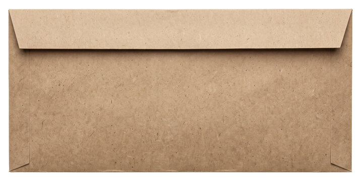 Closed brown paper envelope with folded flap on transparent background
