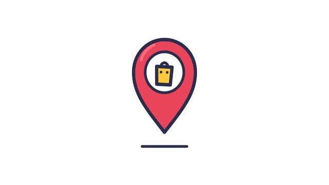 Detailed graphic representation of a map pin combined with a shopping bag, signifying a retail location, store finder, e-commerce pickup point, or delivery service area