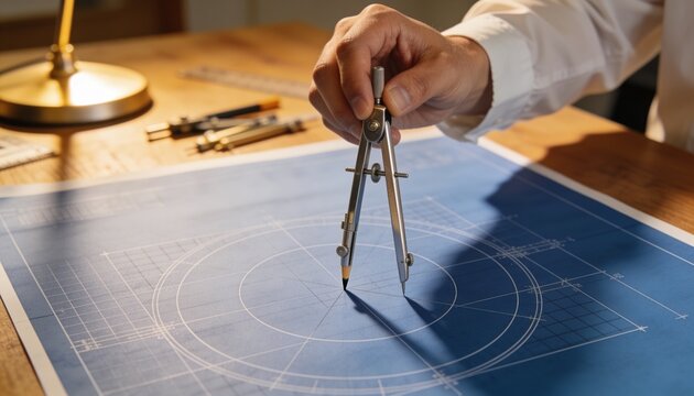 architect, blueprint, drafting compass, engineering plan, technical drawing, design, precision tool, architectural blueprint, compass drawing, drafting, construction plan