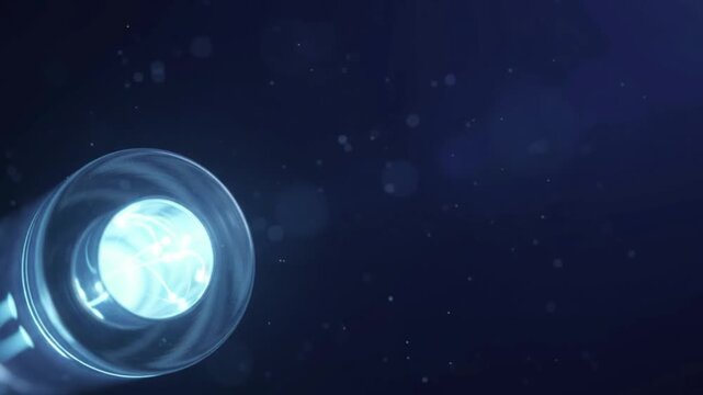 Extreme macro of glass optical fiber with microscopic photon light pulses refracting through core, seamless loop and negative copy space for IT and data science.