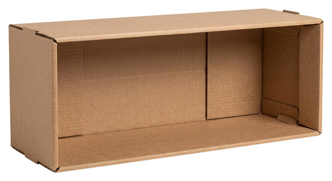Open rectangular cardboard box on transparent background