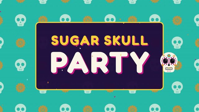 Dia de los Muertos Sugar Skull Party Bold Calavera Pattern Text Animation