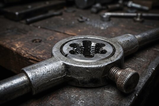 Manual thread cutting die with steel die stock handle and threaded teeth