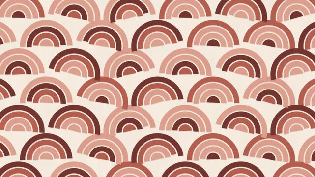 Boho rainbow arches in terracotta and blush rocking like pendulums on cream paper, earthy nursery background loop