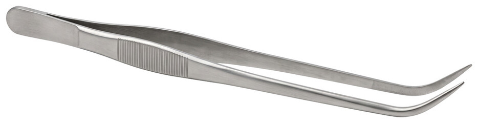 Curved metal tweezers with ribbed grip on transparent background © vadymstock