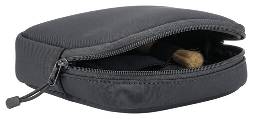 Open zippered fabric pouch on transparent background © vadymstock